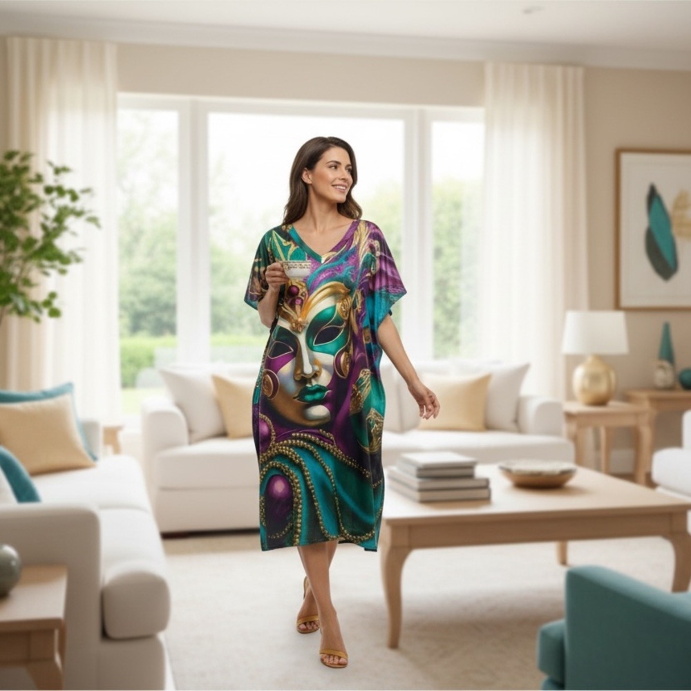 Elegant Mask Print Midi Dress - Picture 4 of 16